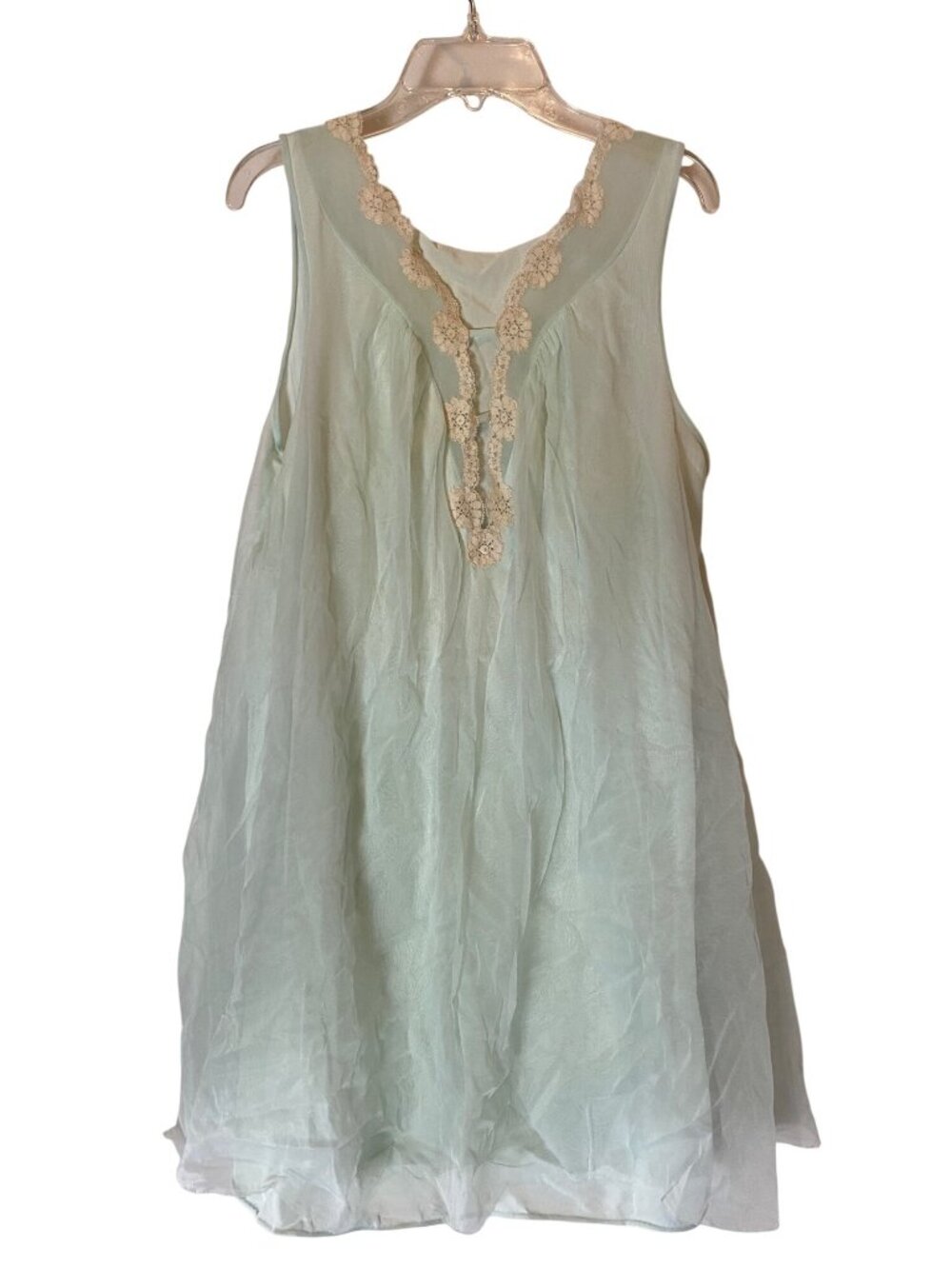 Lorraine Mint Green Sleeveless Lingerie Lace Floral Baby Doll Dress Medium